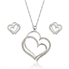 Platinum Plated Double Heart Zirconia Set